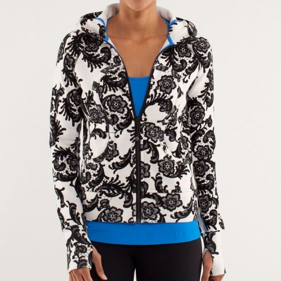 lululemon athletica Tops - Lululemon Scuba Hoodie *Stretch Laceoflage Polar Cream Black Size 8